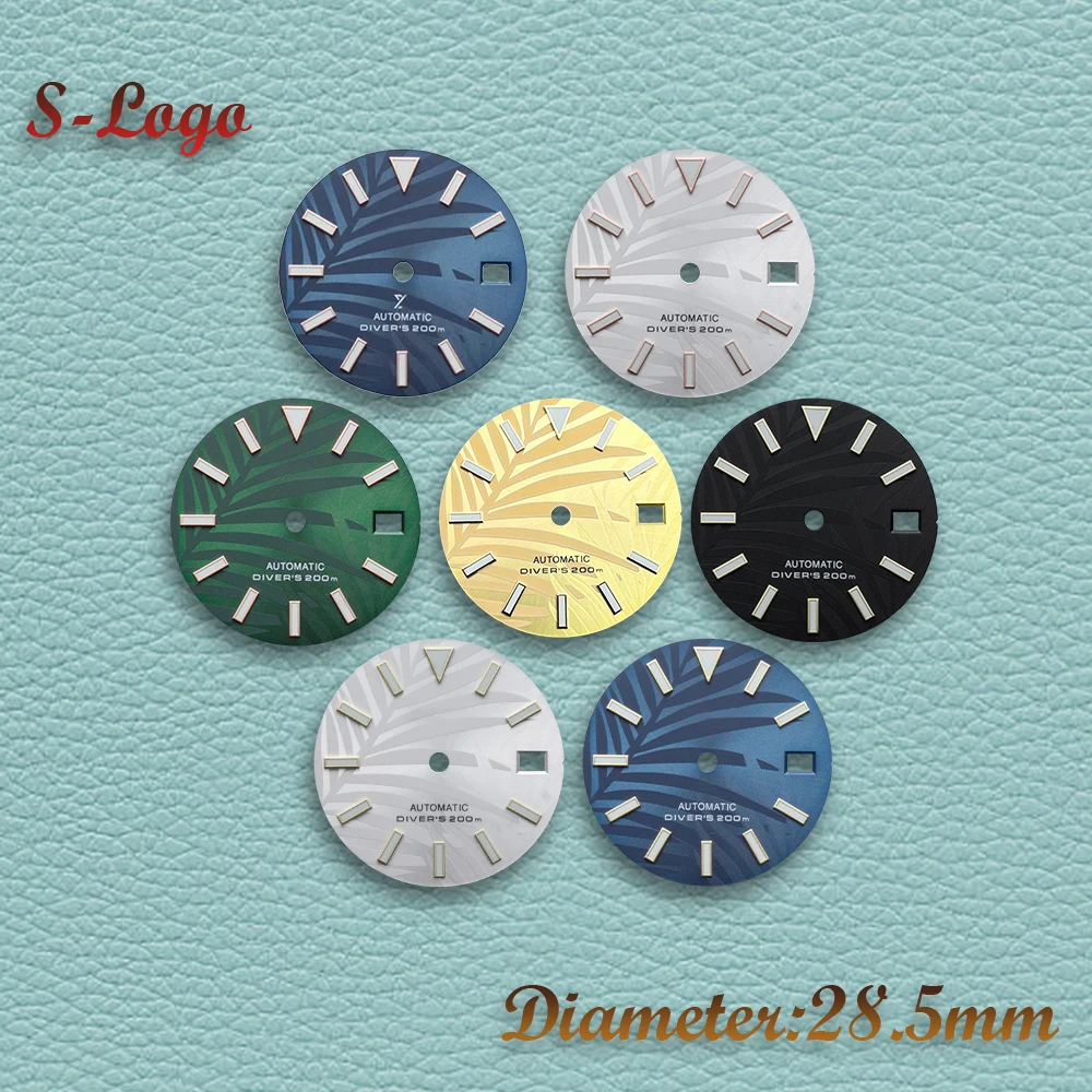 S Logo 28.5mm NH35 Dial SKX007 Bamboo Leaf Dial Fit NH35/NH36/4R/7S Movement Green Luminous 3/3.8/4.2 Watch Repair Accessories