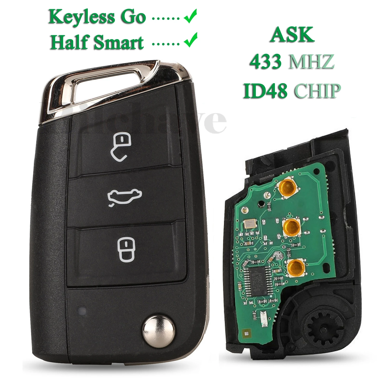 

jingyuqinv Keyless-go/Half For VW Seat Golf7 MK7 Touran Polo Tiguan Smart 434MHz MQB ID48 Remote Key 5G6959752AB BB 6V0959752D/Q