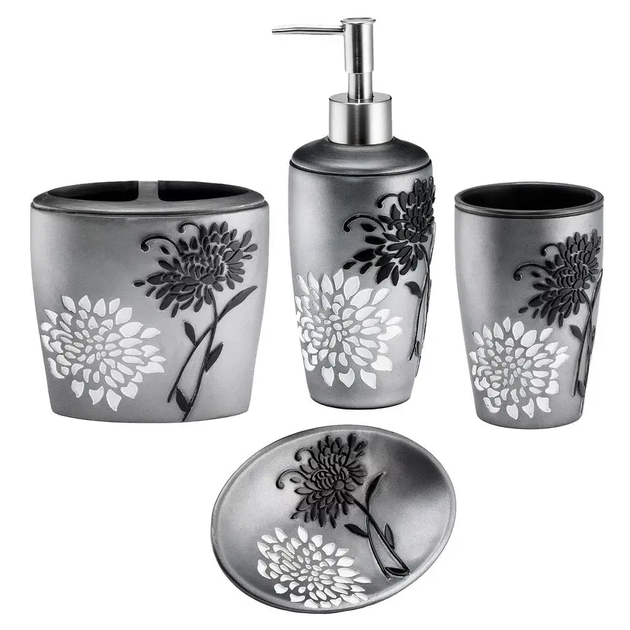 

4pc Erica Bathroom Accessories Sets Modern Classic Soap Dispenser, Tumbler, Tooth Brush Holder and Soap Dish Holder Unique Desig