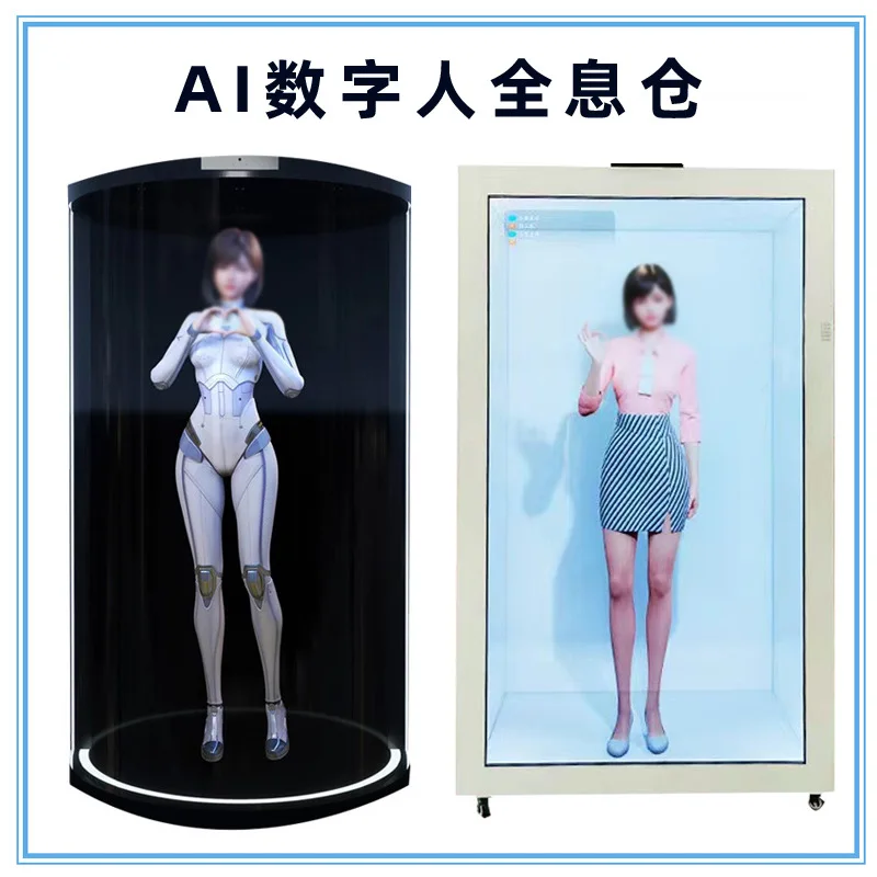 Custom Human Replica LCD Transparent Screen Display Cabinet AI Holographic Chamber Digital Human Interactive Display Cab