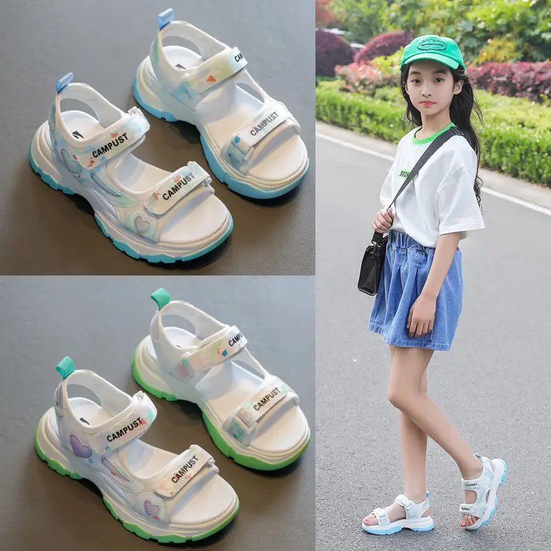 Girls 2024 New Summer Fashion Little Girls Princess Soft Soled Children's Open-toed Shoes