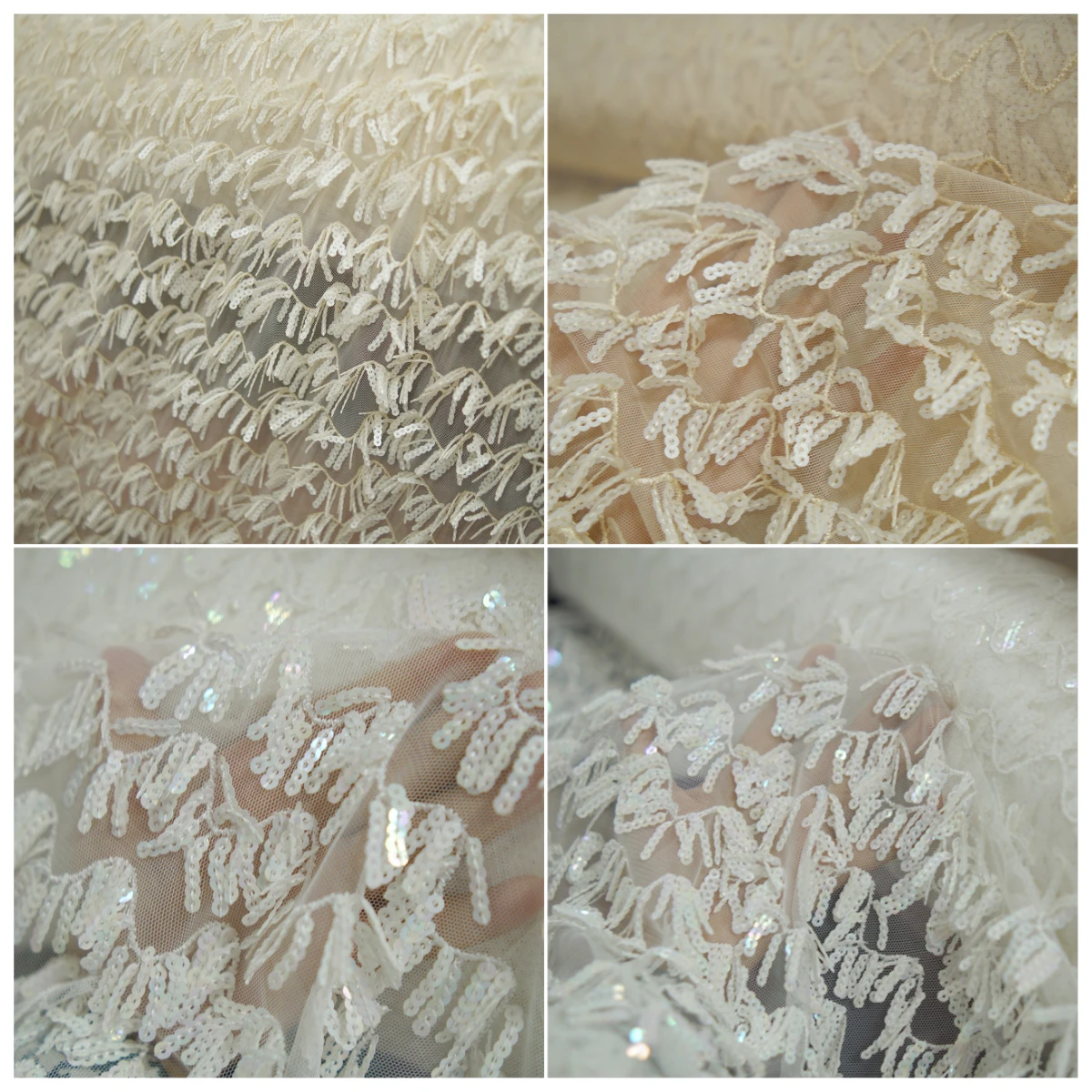 

Luxury Leaf Vine Sequin Embroidered Mesh Fabric Romantic Lace Net for Wedding Formal Gown Elegant Couture Clothing Material
