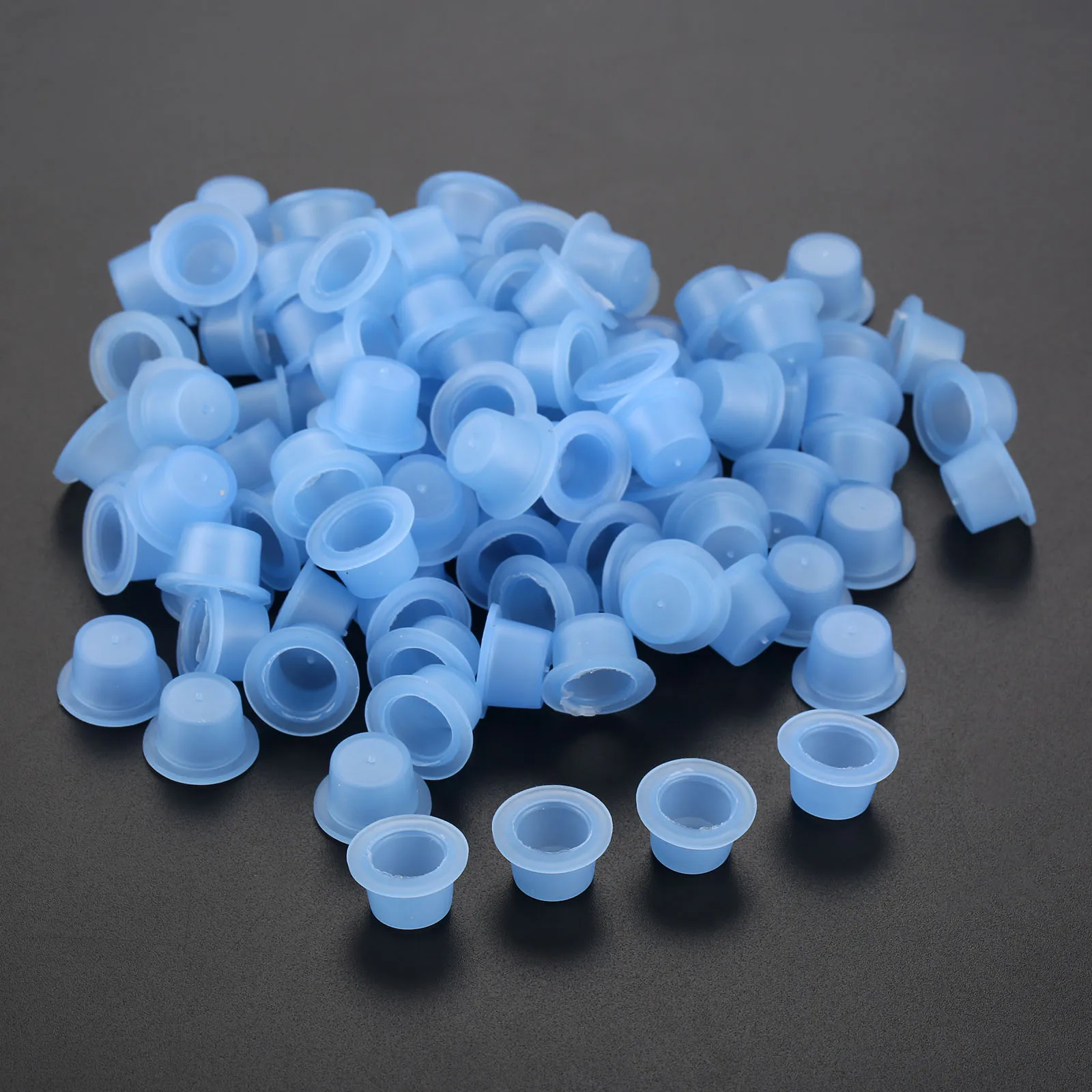 100pcs/lot Blue Soft Silicone Tattoo Ink Cups Disposable Permanent Makeup Eyebrow Lip Pigment Container Holder Cap 11mm*10mm