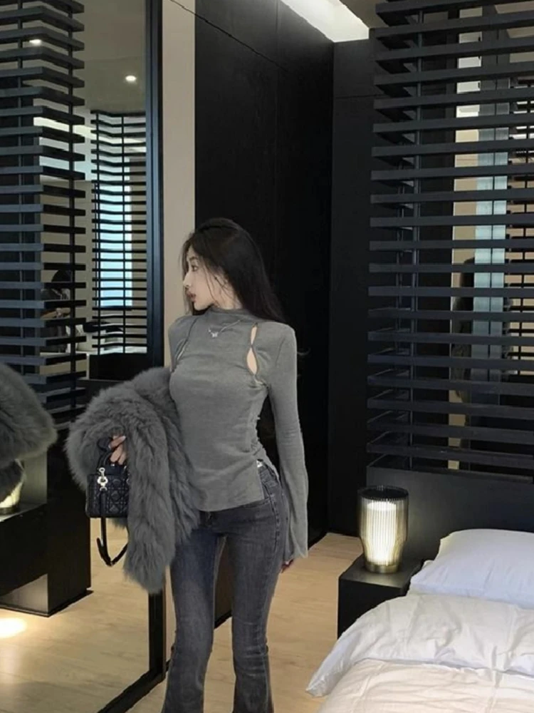 Faionable Color Slim Fit Base IRT F Hoher Kragen Damen Winter Neues Design Sensation Hollow Out Unterwäsche Top Swe...