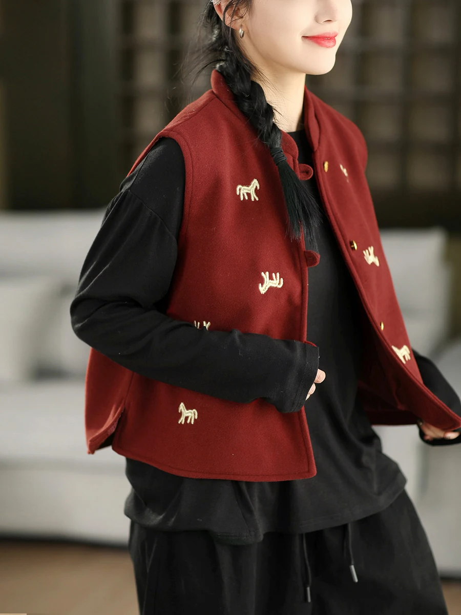 

Новая китайская вышитая жилетка без подкладки с воротником-стойкой для ранней весны, женская модная теплая верхняя одежда