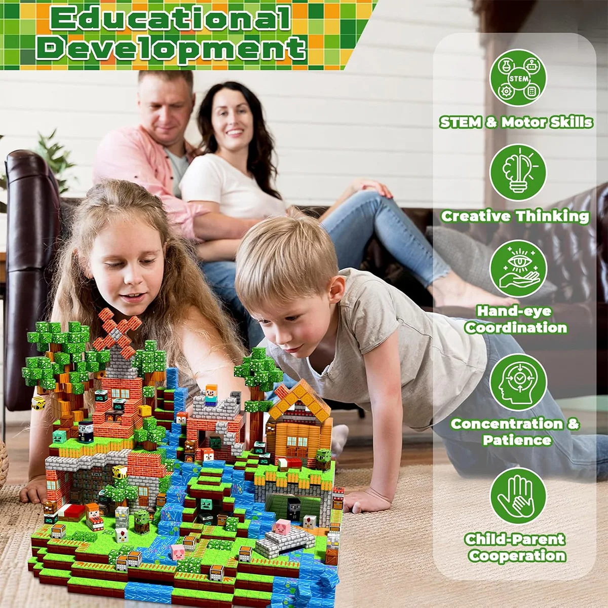 Magnetic Building Block Bricks Toy Mine Stacking World DIY Creative Architecture Model Set Educational Kids Gifts for Boy Girls