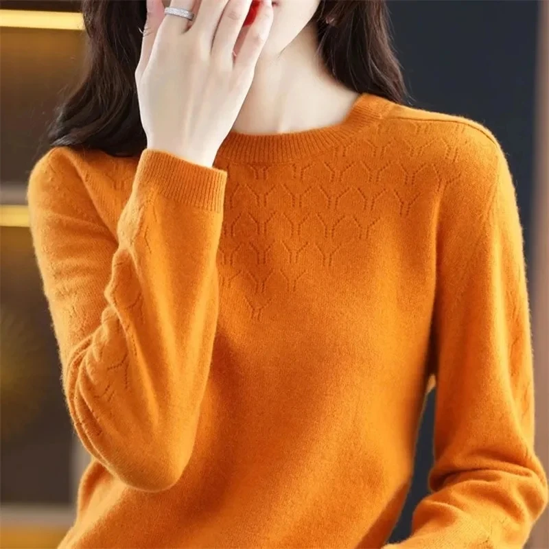 2023 High Quality Winter Women Sweater Merino Wool Knitted Solid Color Basic Sweater O-neck Long Sleeve Pullover Soft Jumper Top