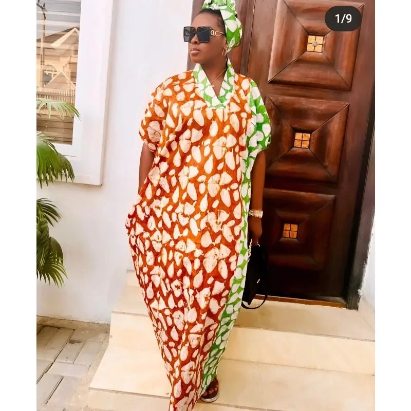 

African Plus Size Dresses for Women 2025 Spring Autumn African V-neck Half Sleeve Wedding Party Evening Long Dress Robes Gowns