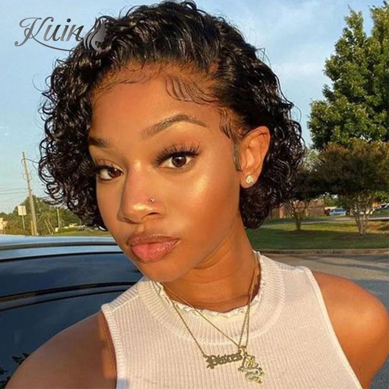 

Water Wave Pixie Cut Lace Front Human Hair Wigs For Women 13x1 Short Bob Human Hair Wigs 8inches Ombre Highlight Curly Bob Wig