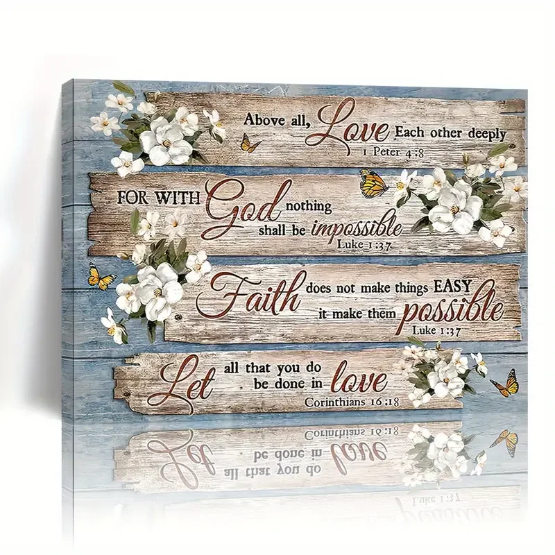 1pc No Framed Canvas Painting Christian Bible Verse Rustic Inspirational Bible Verses Flower Pictures Wall Art Prints, For H