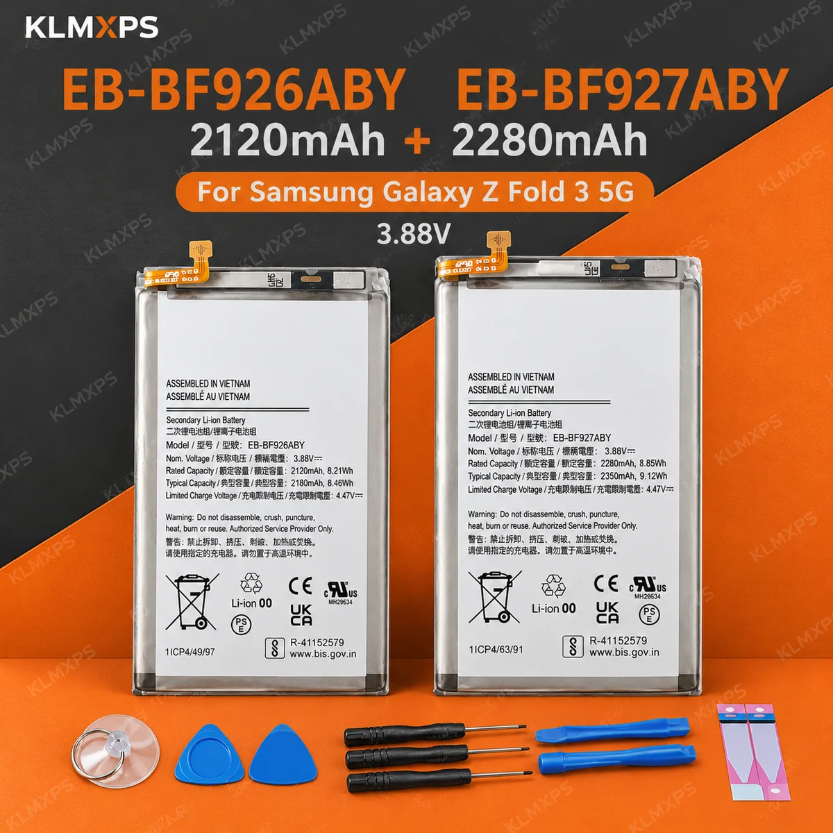 EB-BF926ABY EB-BF927ABY Replacement Battery for Samsung Galaxy Z Fold 3 5G F926 F927 with Tool Kit, Mobile Phone Repair Part