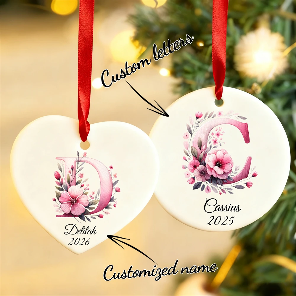 Custom Ceramic Hanging Ornaments Personalized Initials/Text Heart Round Pendant Party Home Decoration Gift Custom Text Ornament