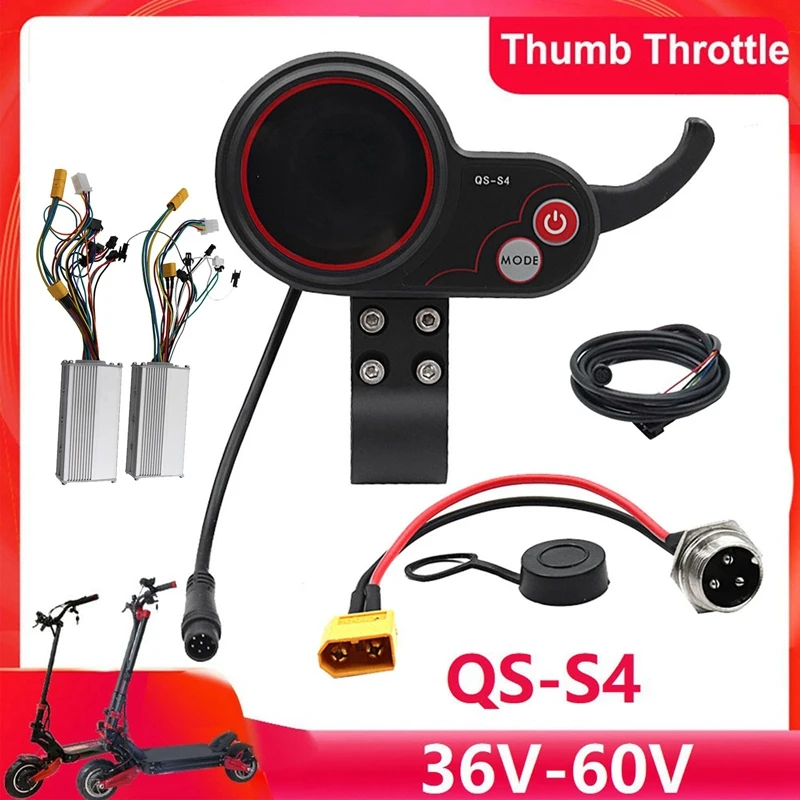 QS-S4 Thumb Throttle LCD Display 36V-60V+48V 800W Dual Drive Controller Replacement For Zero 8 9 10 8X 10X Electric Scooter 6PIN