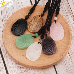 CSJA Natural Stone Pendant Necklace Handmade Carved Yoga 3D Healing Tiger Eye Crystal Shield Shape Pendants Amulet Jewelry H242