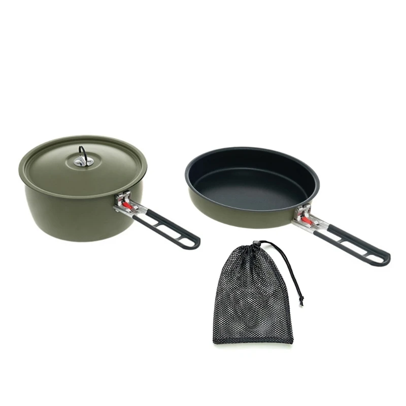 77HC Foldable Handle Cooking Pot Nonstick Camping Frying Pan Outdoor Energy Saving Quick Heating Pot for Hiking