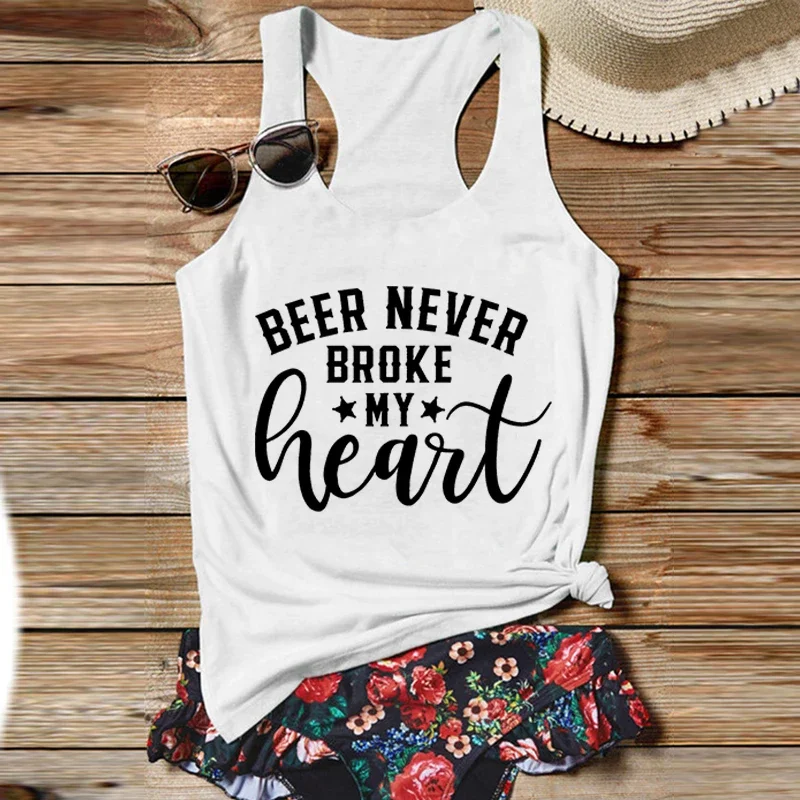 Beer Never Broke My Heart Shirt Country Womens Tops Country Music Tank Top Women Letter Casual Women Clothing Cute