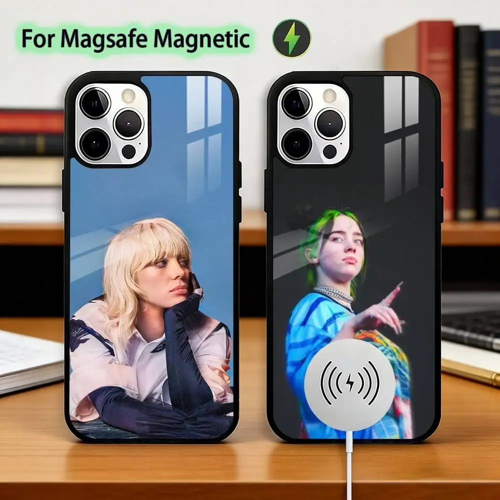 

Cute Singer Billie Eilish Phone Case For iPhone17,16,15,14,13,12,11 Plus,Pro Supports Magnetic Wireless Charging