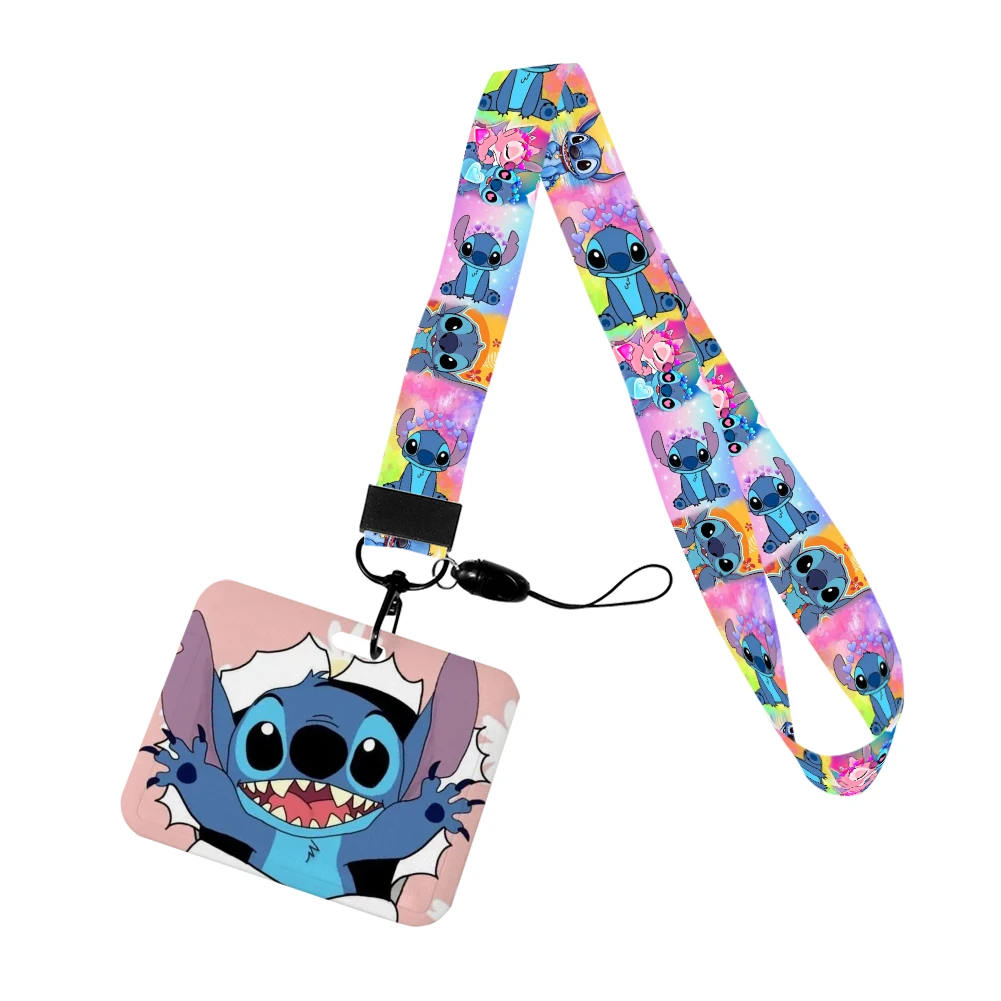 Cartoon Disney Stitch Card Cover Neck Strap Lanyard Anime Figure Badge Holder ID Card Passport Work Card Cover Accessories