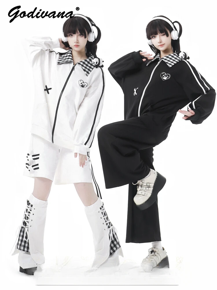

New Design Zipper Casual Sports Suit New Spring Students Casual Zipper Hoodie Jacket Wide-leg Pants Female Casual Outfits