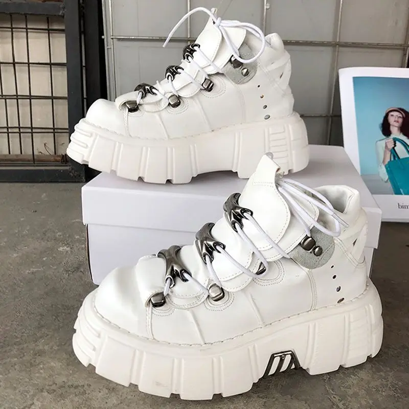 2026 Women Goth Leather Heavy Metal Muffin Punk Platform Dark Rock Heightening Locomotive Shoes Men view 4