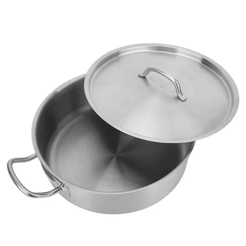 Stainless Steel Pot Set Composite Bottom Double Handle Cooking Pot with Lid Multiple Purpose Stew Milk Kitchen Tool 25.5 x 8.5cm