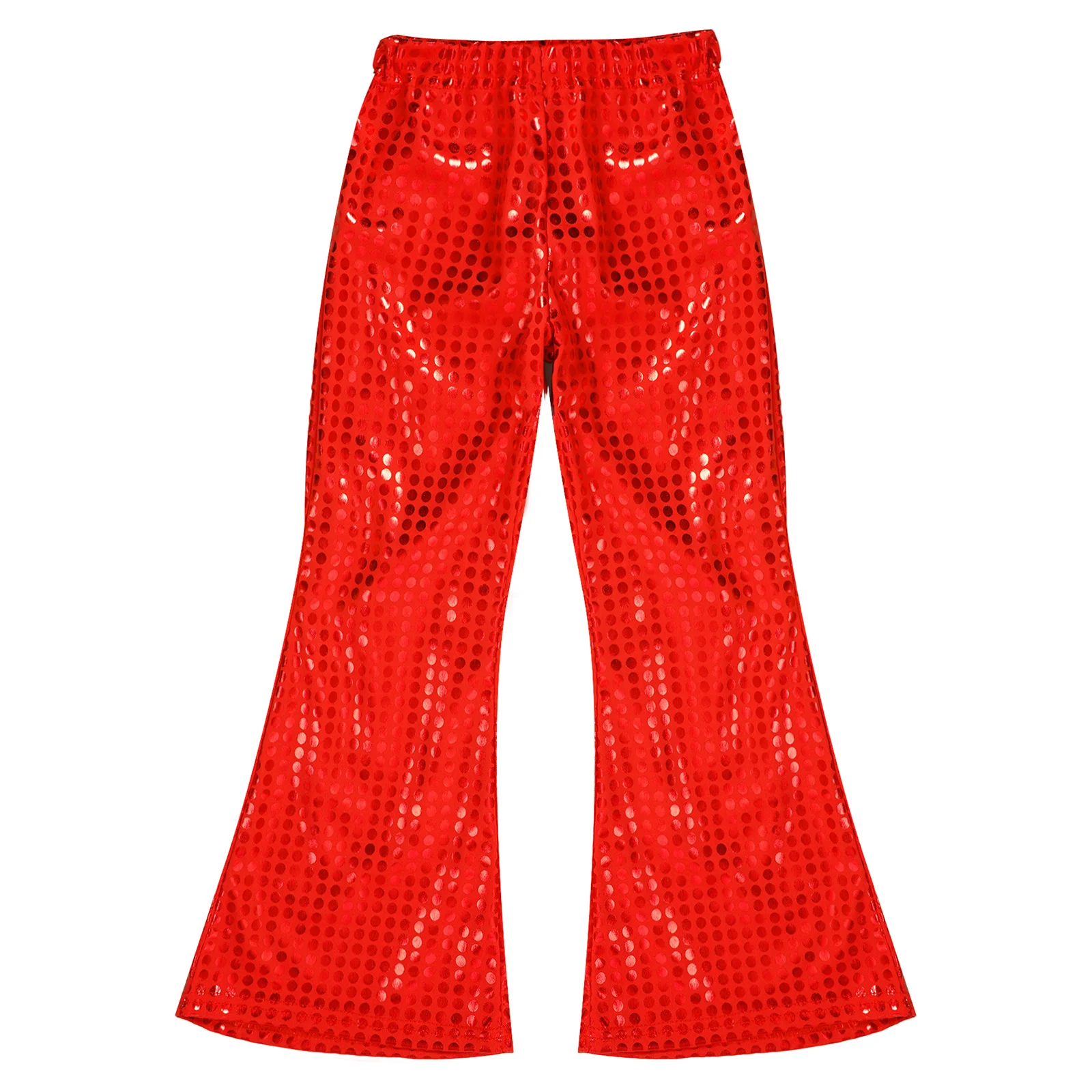 Kids Flared Pants Boys Girls Shiny Sequins Elastic Waist Bell Bottom Trousers for Jazz Disco Modern Dance Stage Performance Wear