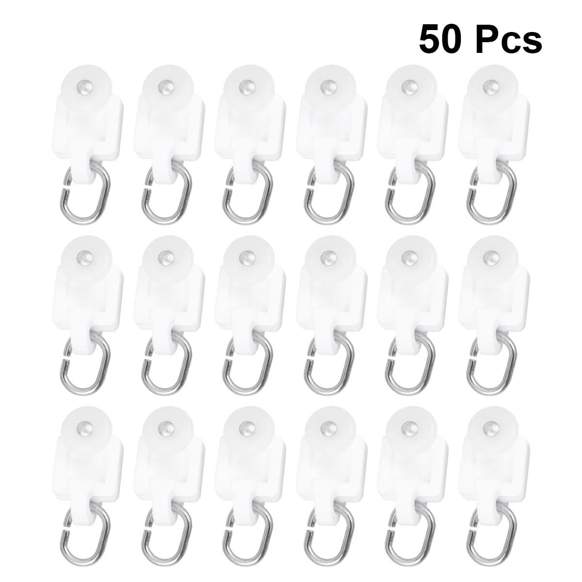 50 PCS Gazebo Curtain Hooks Tape Clip Wheeled Carrier White Rod Rail Roller Shape Drill Slide