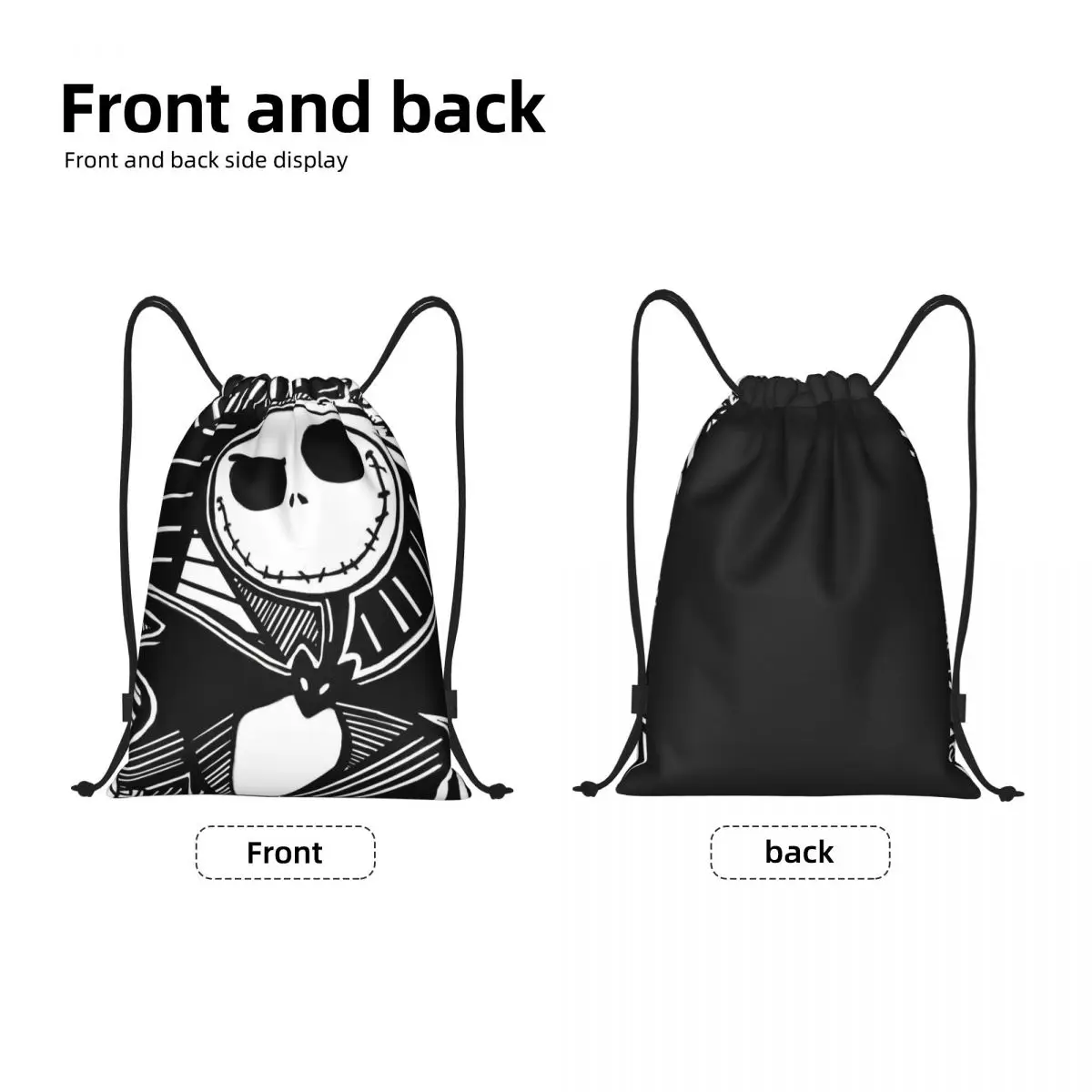 Custom Nightmare Before Christmas Drawstring Backpack Sports Gym Bag for Women Men Skellington Halloween Skull Shopping Sackpack