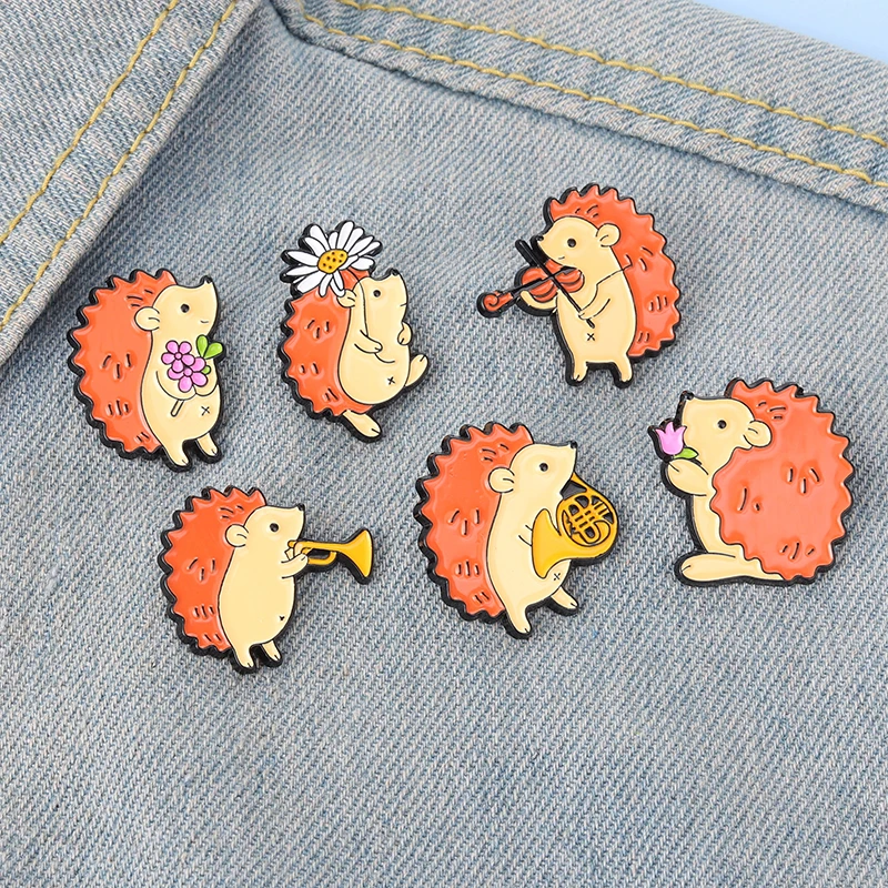 Hedgehog Musician Audience Enamel Pins Custom Music Brooch Lapel Badge Bag Cartoon Animal Jewelry Gift for Kids Friends