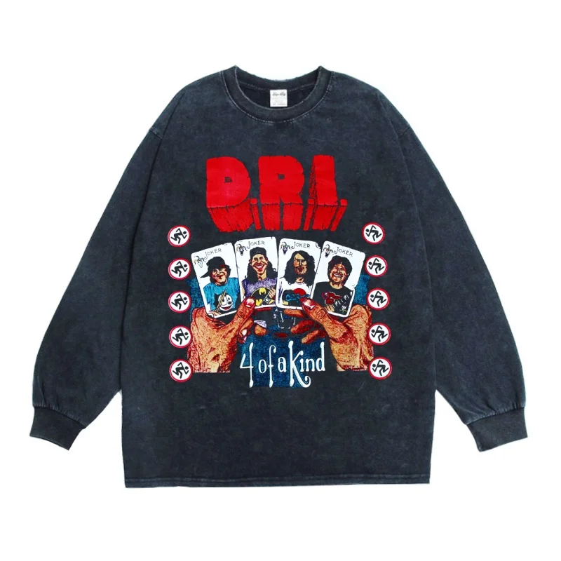 

Heavyweight Pure Cotton Long Sve T-irt Digital Direct Print Ro Band D.R.I. Logo Print Hip Hop Sle Casual Tee for All