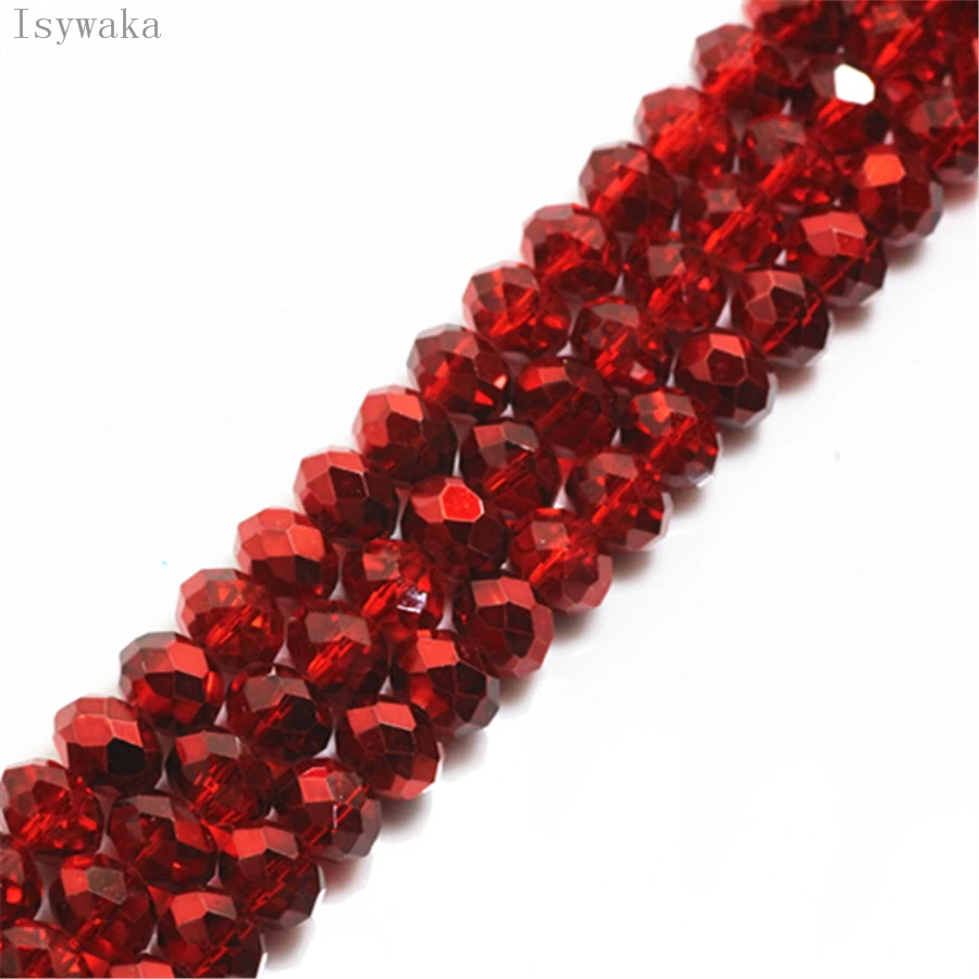 Isywaka Ran Red Color 2mm,3*4mm,4*6mm,6*8mm Austria faceted Crystal Glass Beads Loose Spacer Round Beads For Jewelry Making