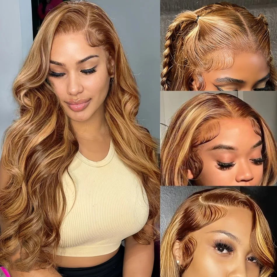 200 High Density Body Wave P4/27 Highlight 13x4 13x6 HD Lace Frontal Wig Brazilian 100% Remy Colored Loose Wave Human Hair Wigs image 3