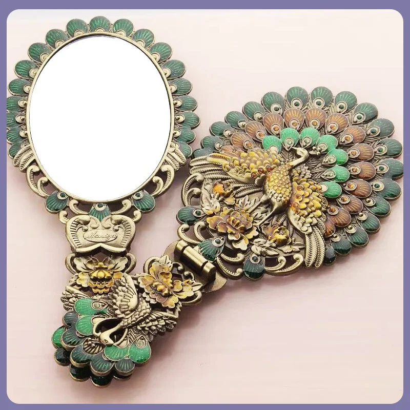 빈티지 손거울, 선물 상자 포함, 지갑용 접이식 화장 거울, 고화질 금속 소형 공주 거울