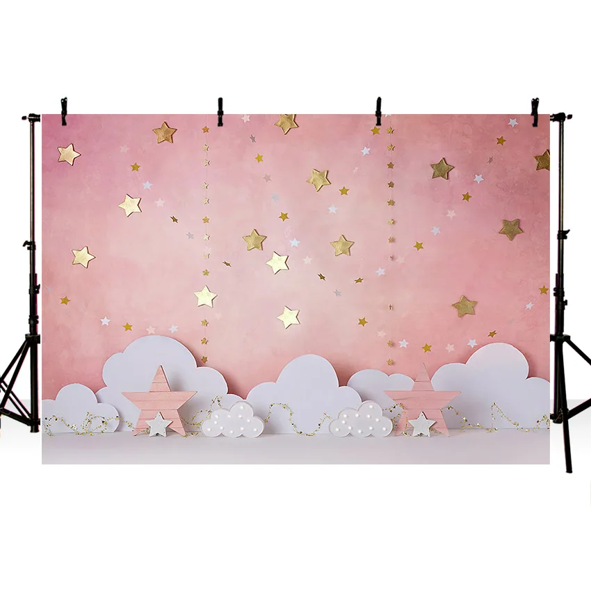 Mehofond Photography Background Pink Twinkle Twinkle Little Star Clouds Girl 1st Birthday Cake Smash Decor Backdrop Photo Studio