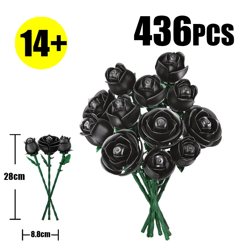 

Набор строительных блоков «Розы» 2026, 12 черных роз для самостоятельной сборки, подарок на День святого Валентина, имитация букета роз, игрушка-конструктор, украшение для дома