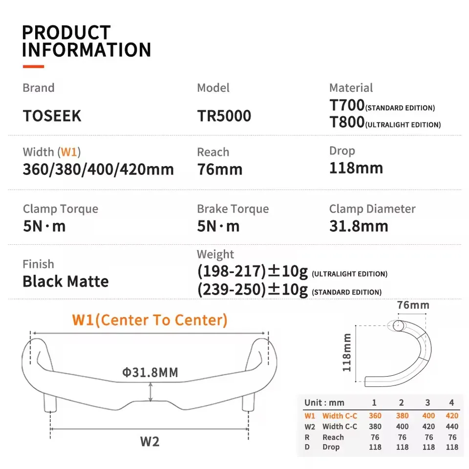 

Велосипедный руль TOSEEK TR5000 из карбона T800, изогнутый, для шоссейных велосипедов, 360/380/400/420/440 мм, с внутренней проводкой тросов