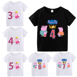 Baby Boy Girl Cotton Teddy Bear Peppa Pigs T Shirt Children Tee Shirts Kids Cartoon Summer Clothes Infant Tops Gift