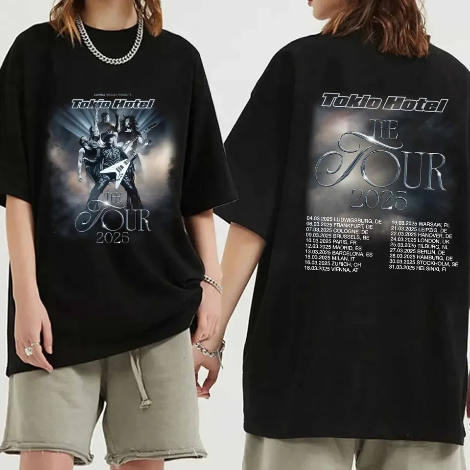 

German Rock Band Tokio Hotel The Tour 2025 T Shirts Men Hip Hop Punk Gothic Cotton Casual Plus Size Short Sleeve T-shirt