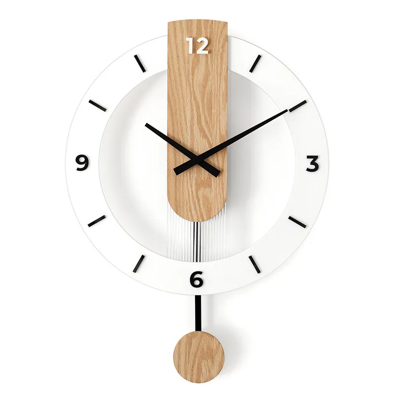 

Personality minimalist Nordic solid wood wall clock living room modern minimalist swing art deco clock