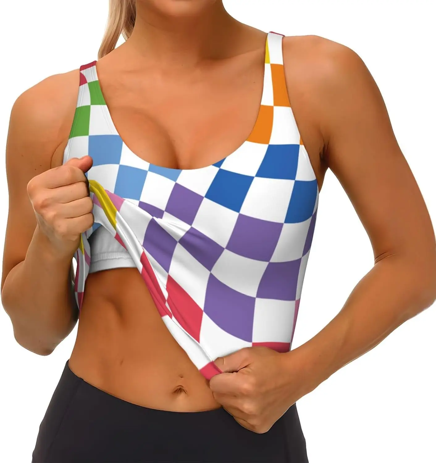 Wavy Checkerboard 2 Sports Bras for Women Yoga Comfort Seamless Stretchy with Removable Pads