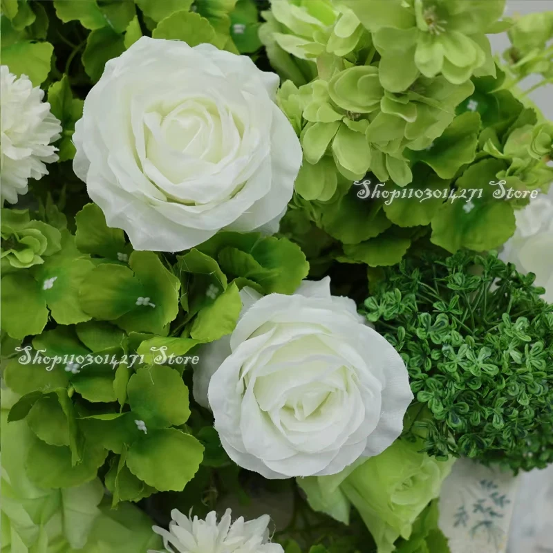 الفاخرة أوراق خضراء بيضاء روز الكوبية الزفاف خلفية الجدول المركزية الكرة الأزهار صف ترتيب القرن قوس حامل ديكور #6