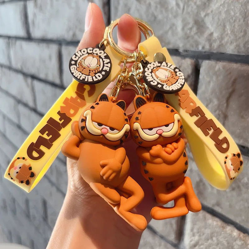 Cartoon Anime Garfield Cat Keychain Lovely Backpack Pendant Figures Toys Creative Collocation Phone Bag Hanging Kids Gifts