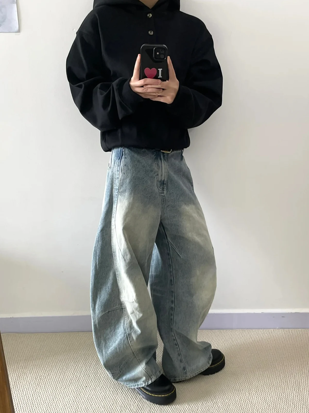 

Джинсы в американском ретро-стиле, синие, с широкими штанинами, свободного кроя, повседневные, для мужчин и женщин, с плиссировкой Cleanfit