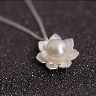 925 Sterling Silver Flower shell perła Naszyjniki i wisiorki dla kobiet Fashion Lady Festival Gift Sterling-silver-jewelry