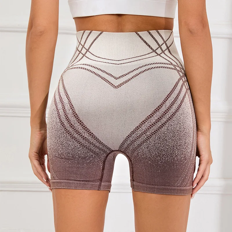 Women's Gradient Yoga Shorts For Women High Waist Seamless Hip Lifting Fitness Shorts Mesh Breathable Tummy Tuck Gym Sportswear