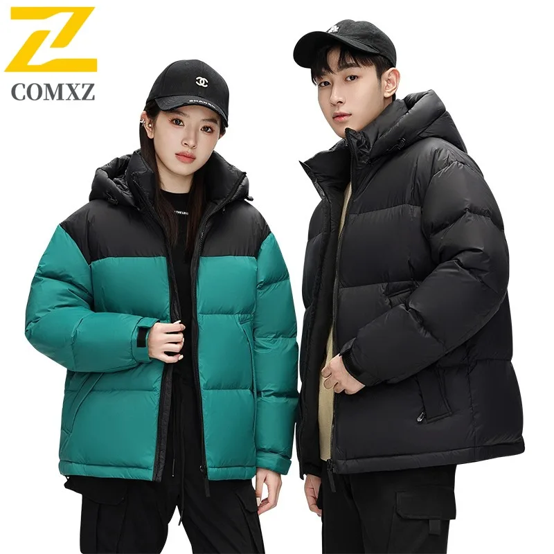 COMXZ 2025 Mens Womens Fleece Lined Thickened Stand Collar Winter Jacket Waterproof Windproof Outdoor Sports  Reversible Coat