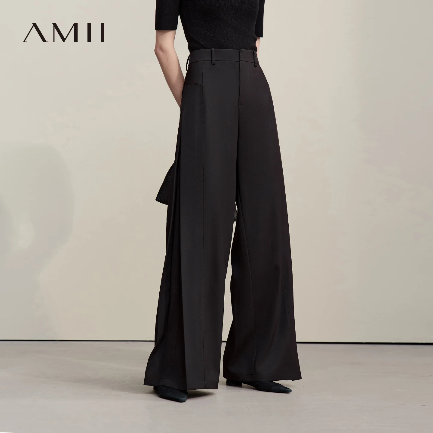 

Amii Women's Wide Leg Pants 2026 Summer New Loose Flowy Trousers Pleated Solid Versatile Casual Long Pants For Women 12642085