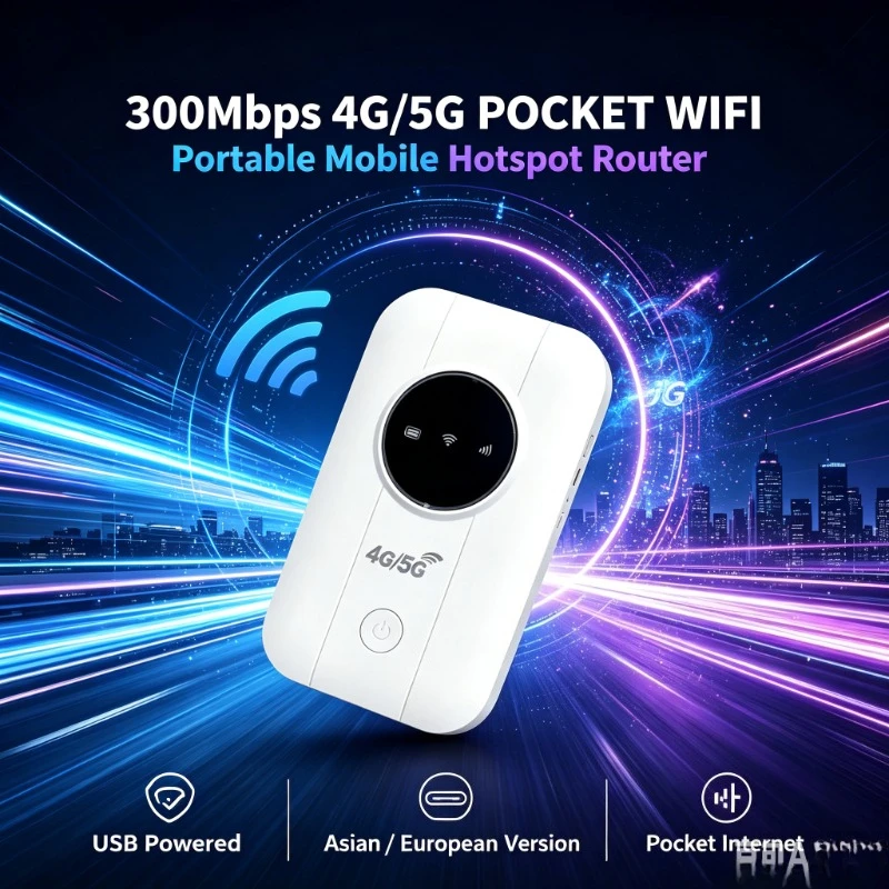 Asia European Spec Portable 4/5G Router USB Supply 300Mbps On‑the‑Go Shared Internet Pocket Hotspot Unit