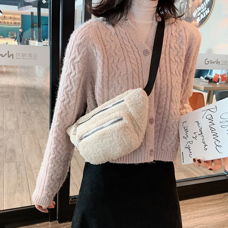 

Plush Waist Bag New Lamb Fleece Chest Bag Autumn Winter Cute Women's Crossbody Bag Fashionable Small Shoulder Bag Wholesale