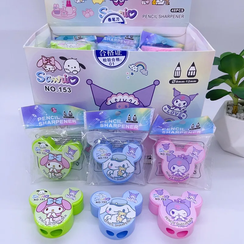 48pcs Sanrio Pencil Sharpener My Melody Kuromi Two-hole Pencil Sharpener New Student Stationery Kids School Supplies Wholesale